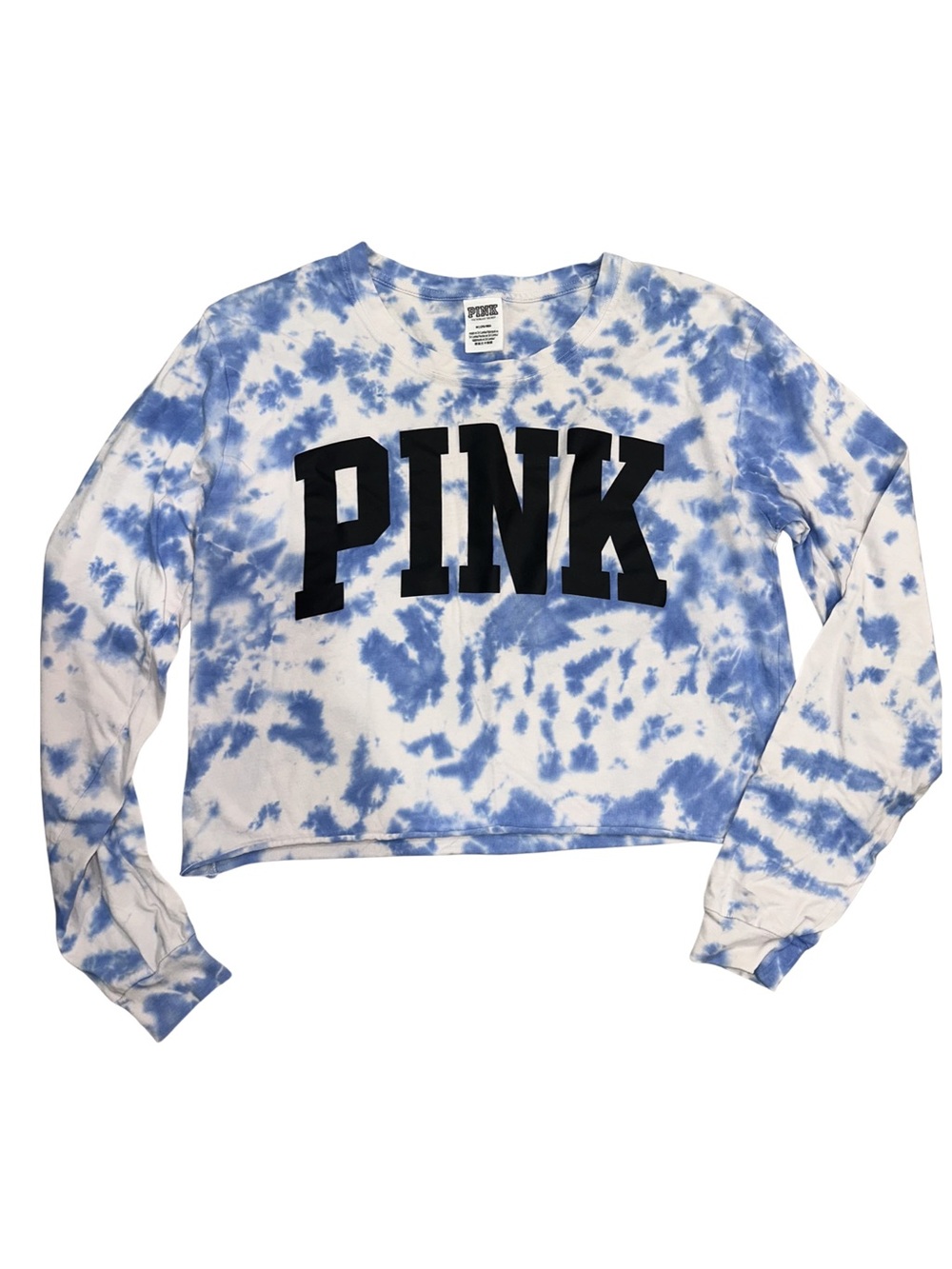 PINK Victoria’s Secret Long Sleeve Semi Cropped T-Shirt Blue/White Tie Dye Med